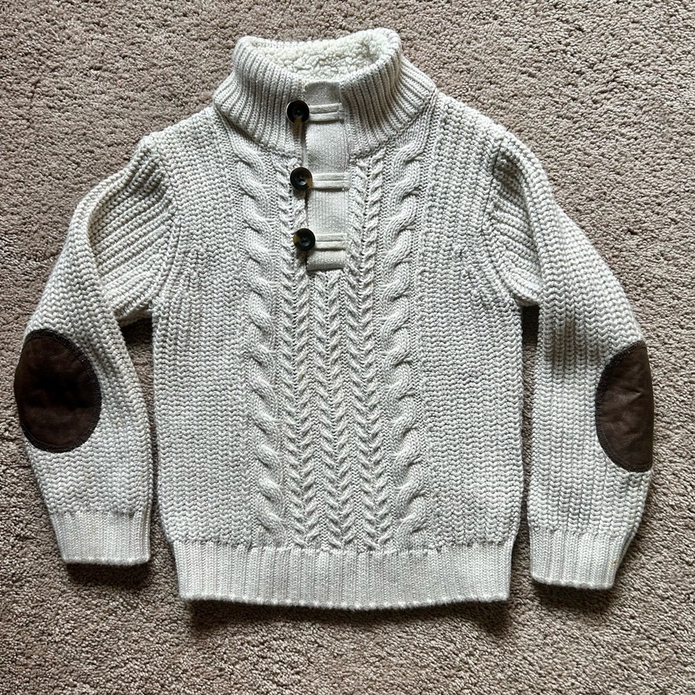 Baby gap cable knit mockneck sweater with elbow patches size 5 years